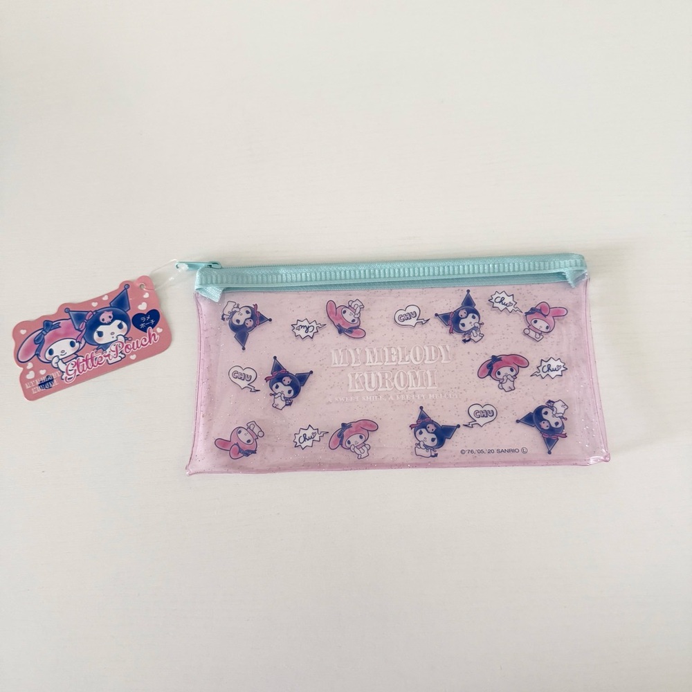 NWT sanrio kuromi and my melody pink sparkling zip pouch